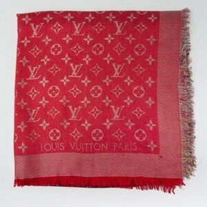 Louis Vuitton monogram rainbow silk shawl red